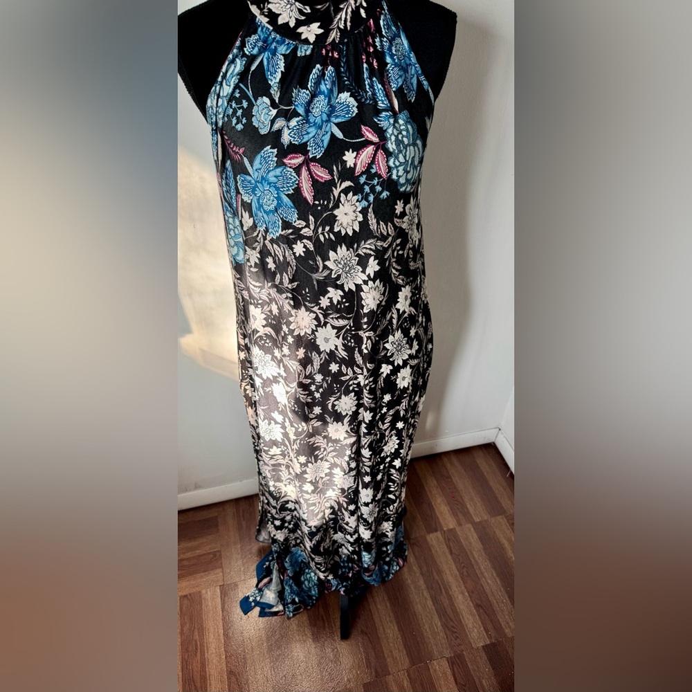 Mai Soli Mock Neck Floral Maxi Dress Made in USA Side Slit Key Hole Closer Sm - Picture 8 of 12